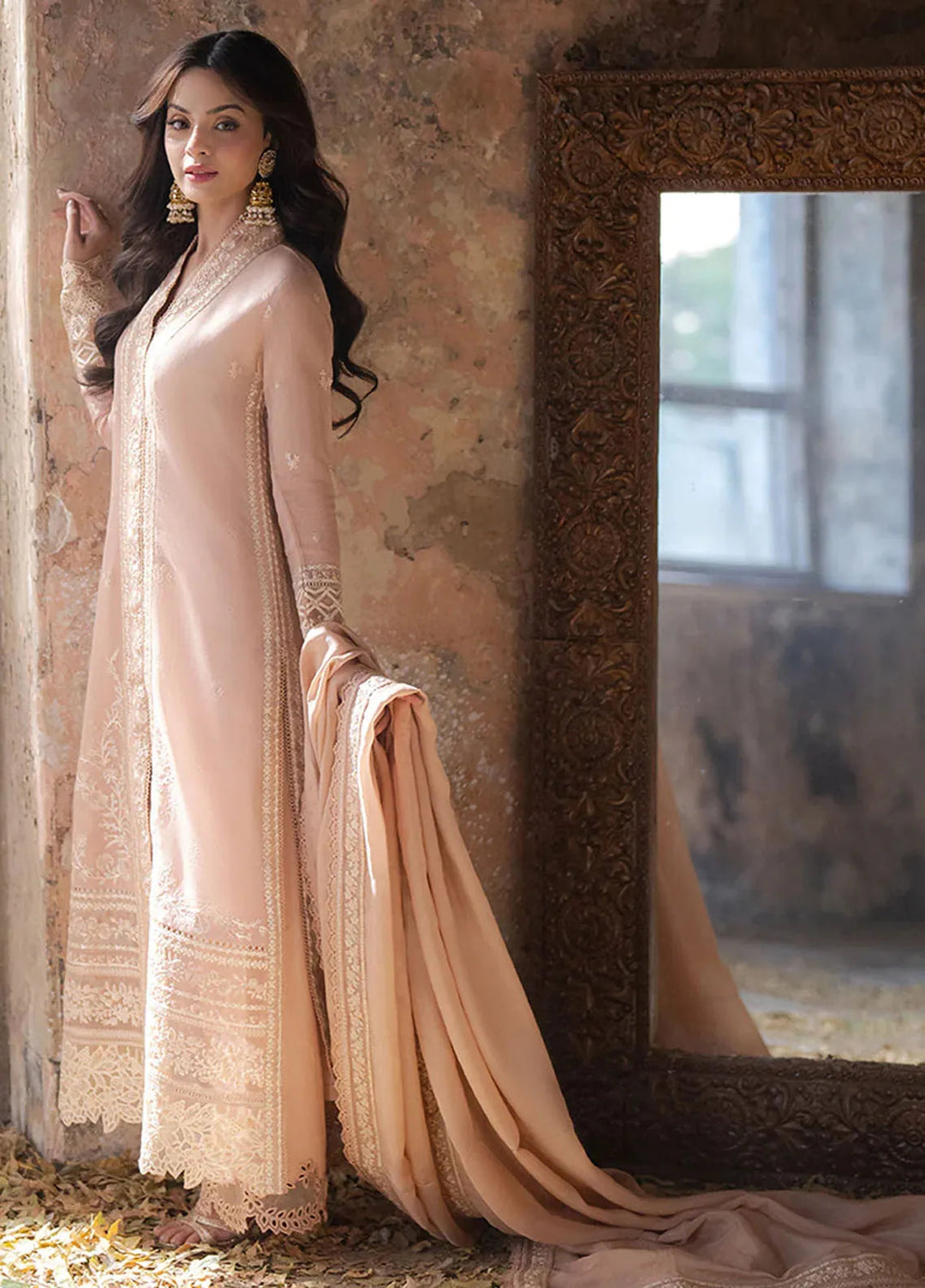 Ensembles By Azure Embroidered Khaadi Net Suits Unstitched 3 Piece AZU25EN I-01365 Ivory Whisper - Festive Collection
