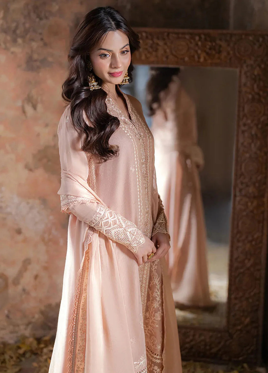 Ensembles By Azure Embroidered Khaadi Net Suits Unstitched 3 Piece AZU25EN I-01365 Ivory Whisper - Festive Collection