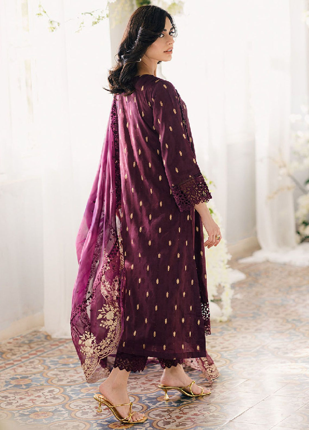 Ensembles by Azure Jacquard Lawn Suits Unstitched 3 Piece AZ24EJ ADES062 Almandine - Festive Collection