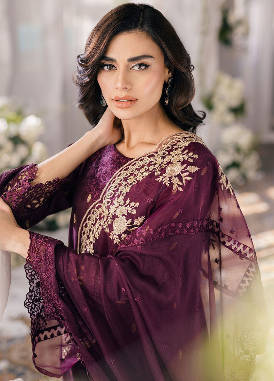 Ensembles by Azure Jacquard Lawn Suits Unstitched 3 Piece AZ24EJ ADES062 Almandine - Festive Collection