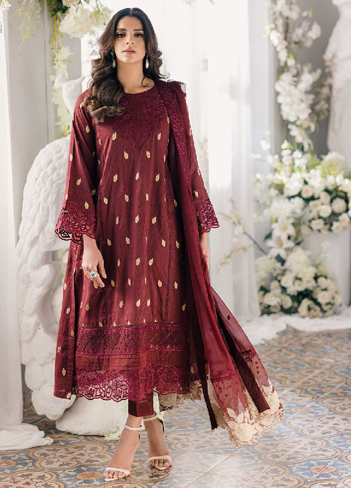 Ensembles by Azure Jacquard Lawn Suits Unstitched 3 Piece AZ24EJ IWES059 Imperial Wine - Festive Collection