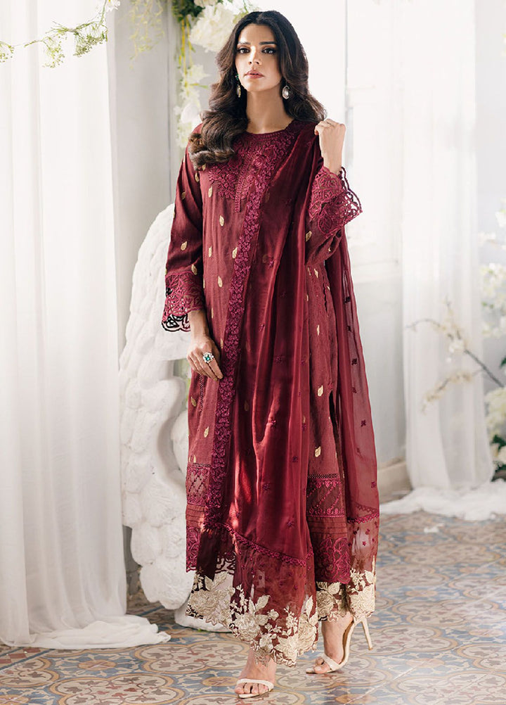 Ensembles by Azure Jacquard Lawn Suits Unstitched 3 Piece AZ24EJ IWES059 Imperial Wine - Festive Collection