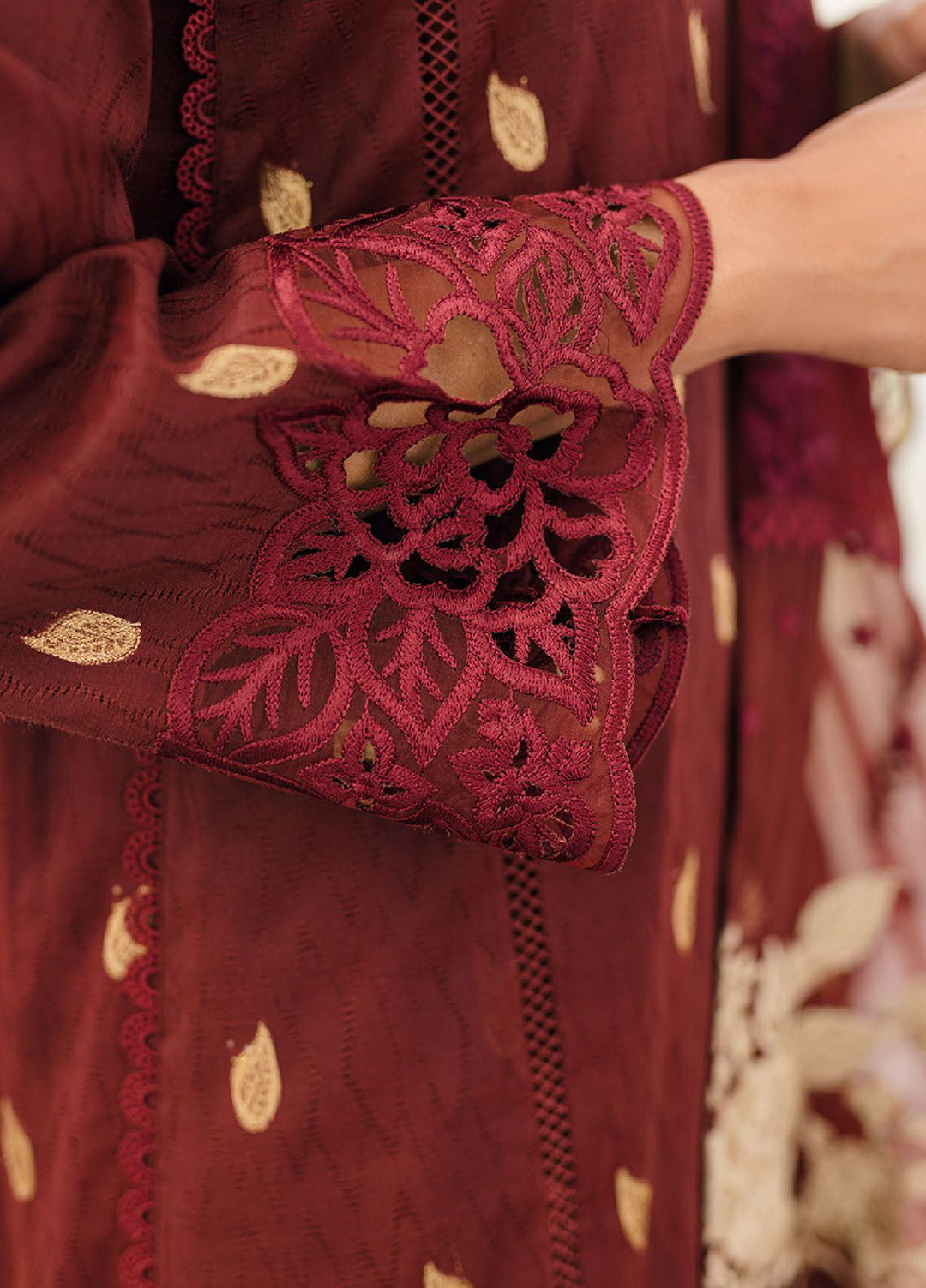 Ensembles by Azure Jacquard Lawn Suits Unstitched 3 Piece AZ24EJ IWES059 Imperial Wine - Festive Collection