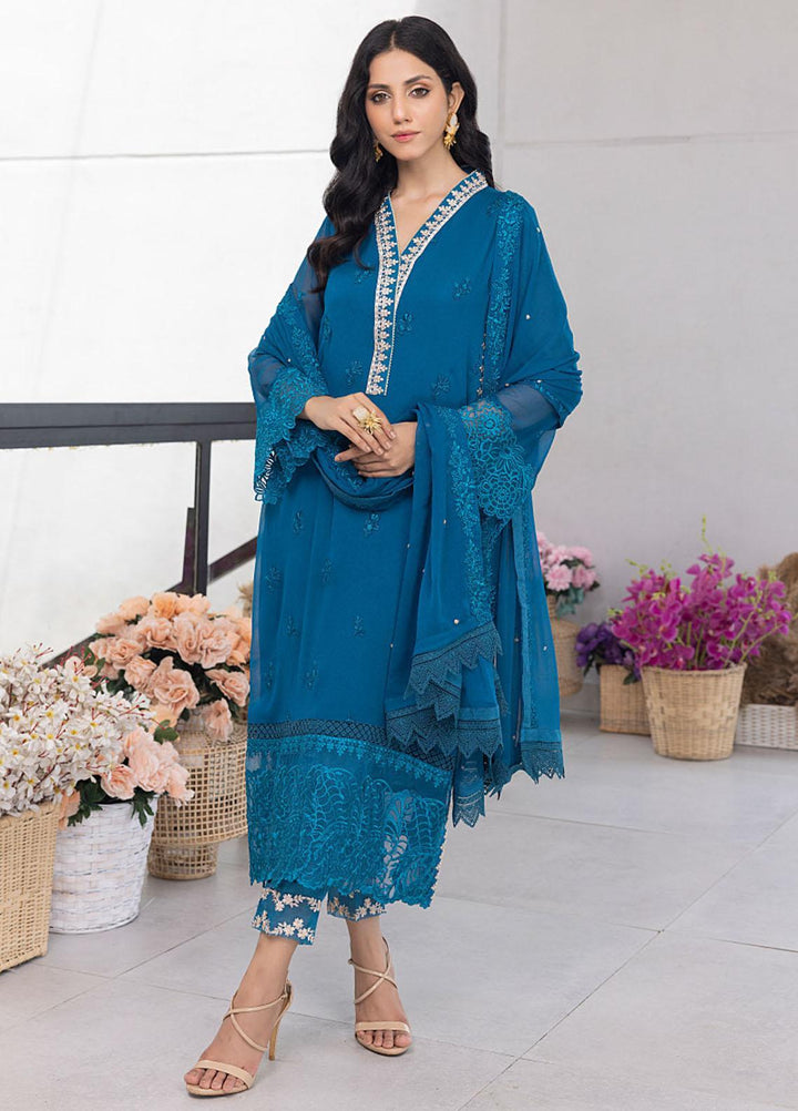 Ensembles By Azure Embroidered Chiffon Suits Unstitched 4 Piece AZU23ES3P ES-023 Snow Breeze - Festive Collection