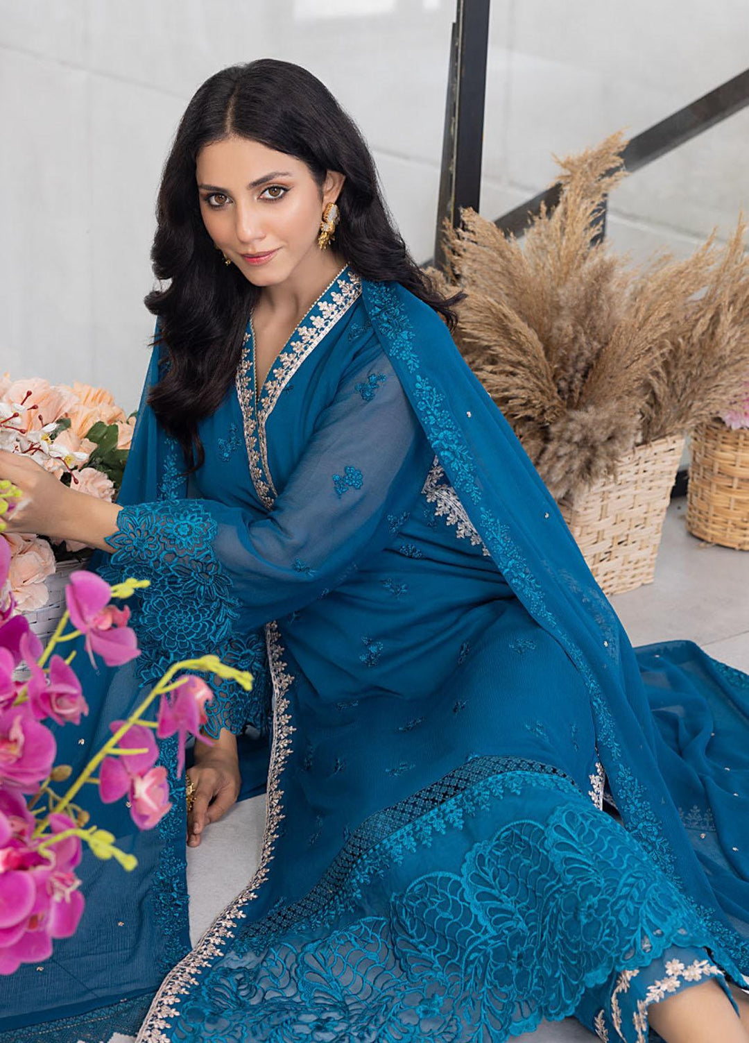 Ensembles By Azure Embroidered Chiffon Suits Unstitched 4 Piece AZU23ES3P ES-023 Snow Breeze - Festive Collection