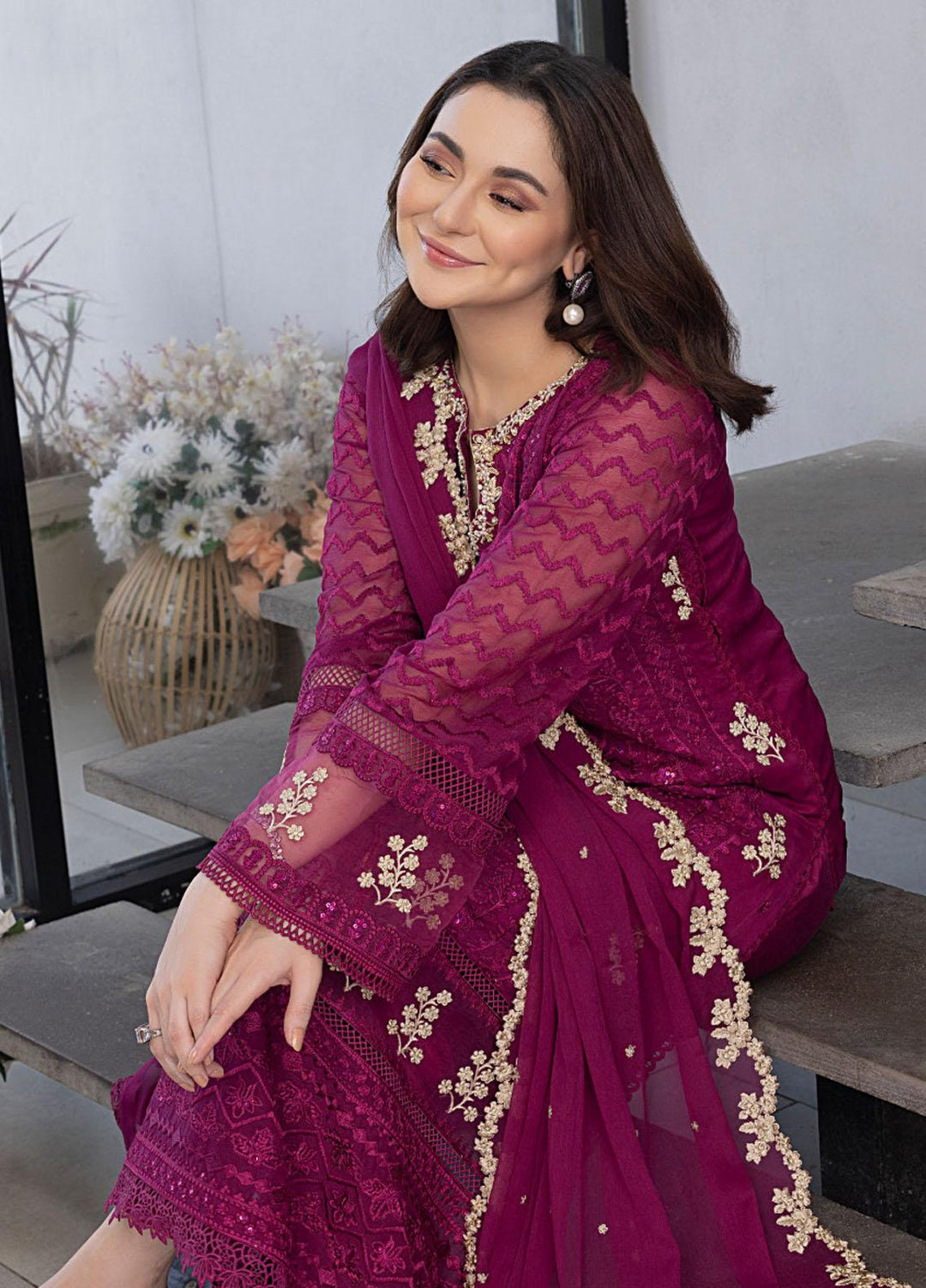 Ensembles By Azure Embroidered Chiffon Suits Unstitched 4 Piece AZU23ES3P ES-025 Orchid Flame - Festive Collection