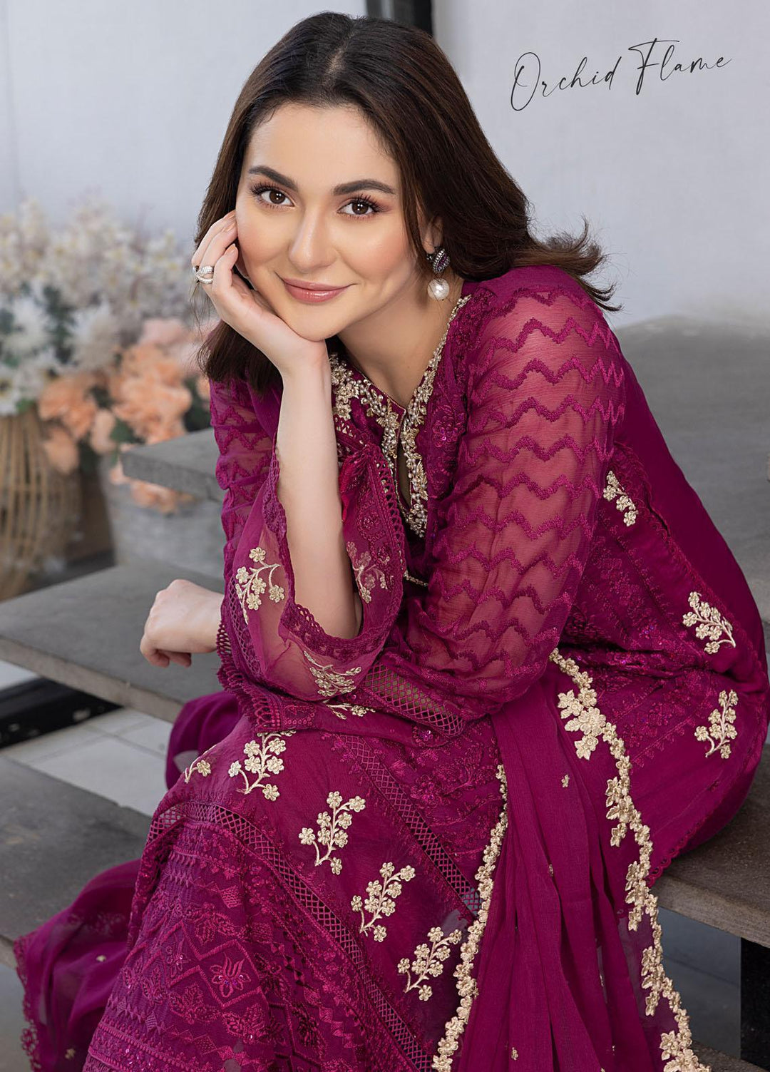 Ensembles By Azure Embroidered Chiffon Suits Unstitched 4 Piece AZU23ES3P ES-025 Orchid Flame - Festive Collection