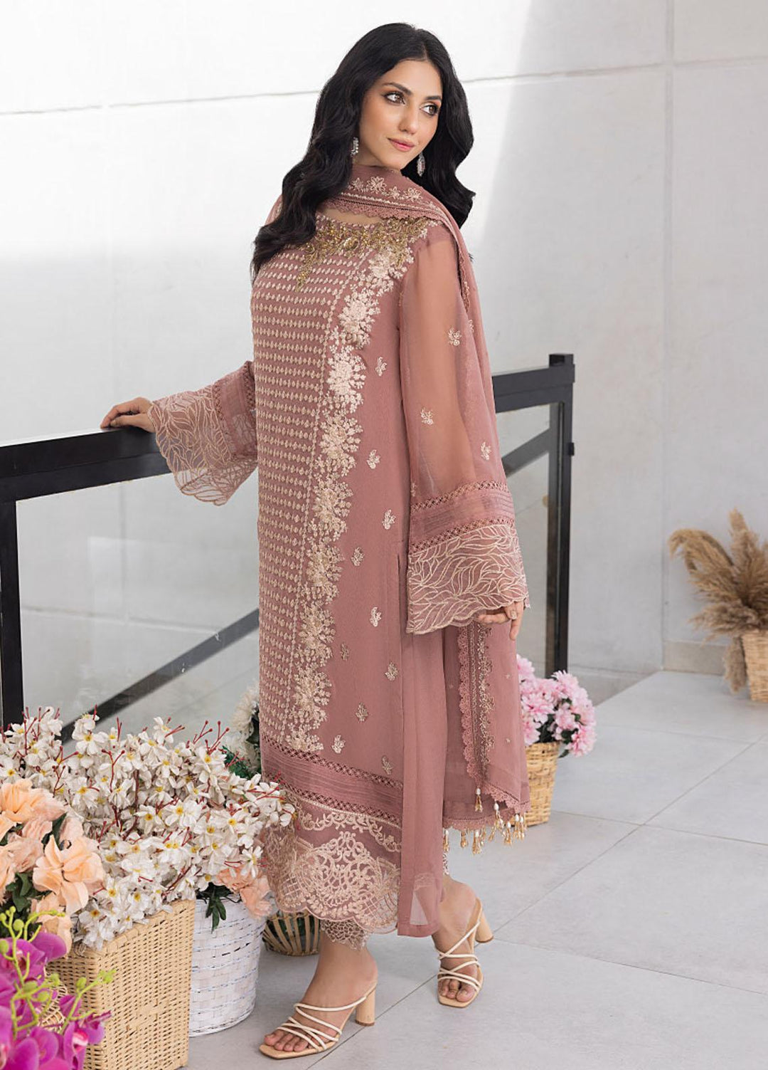 Ensembles By Azure Embroidered Chiffon Suits Unstitched 4 Piece AZU23ES3P ES-029  Spray Rose - Festive Collection