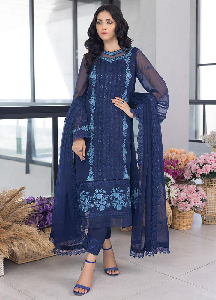 Ensembles By Azure Embroidered Chiffon Suits Unstitched 4 Piece AZU23ES3P ES-030 Frisky Waves - Festive Collection