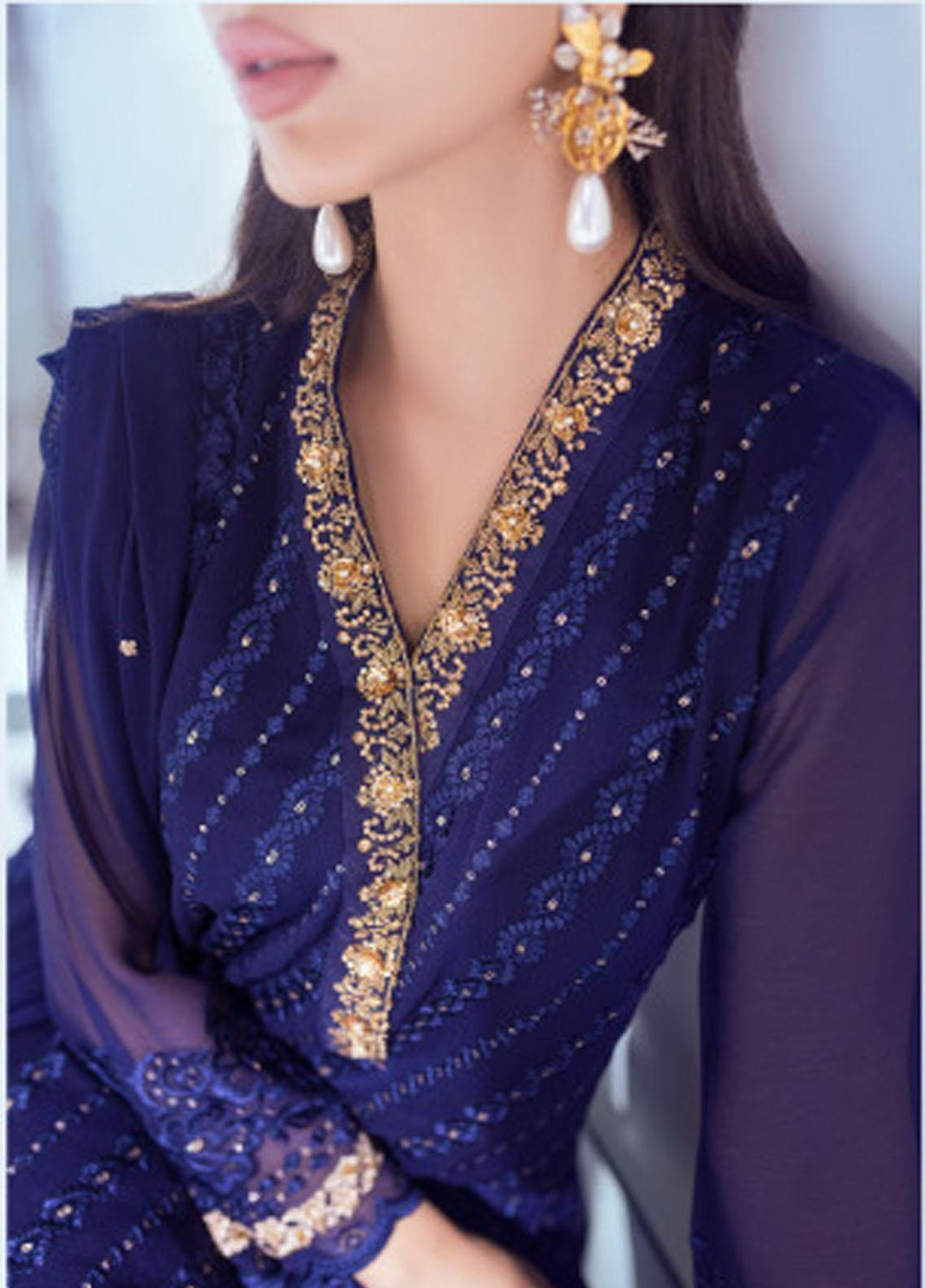 Ensembles by Azure Embroidered Chiffon Suits Unstitched 3 Piece AZU22EC ES-001 Splendens - Luxury Collection