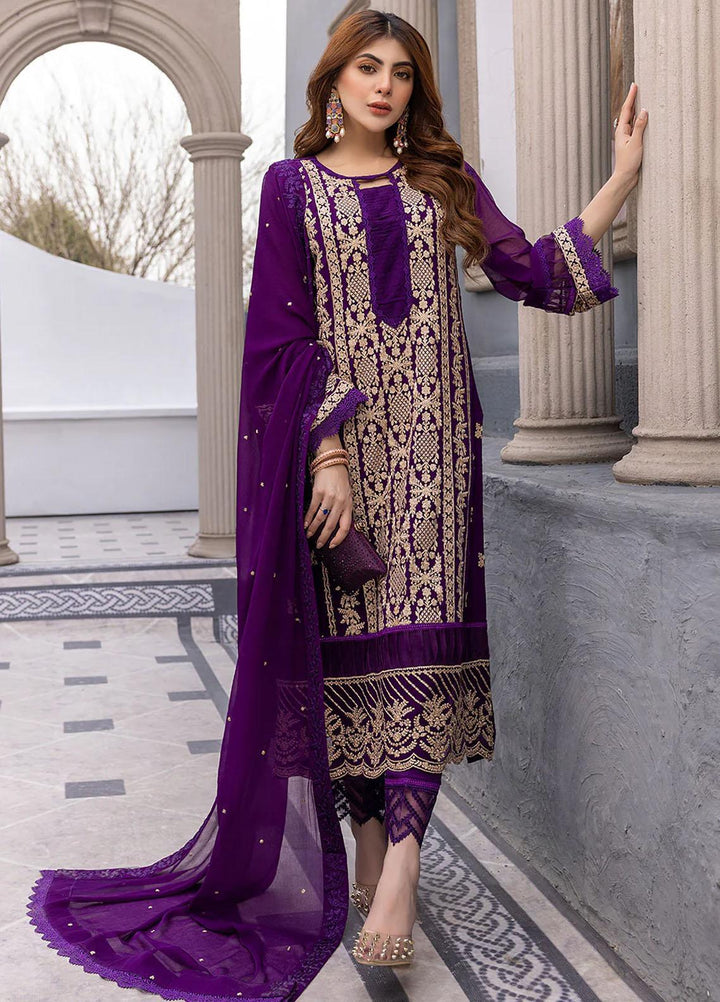 Ensembles By Azure Embroidered Chiffon Suits Unstitched 3 Piece AZU23EC Daisy Bling - Festive Collection
