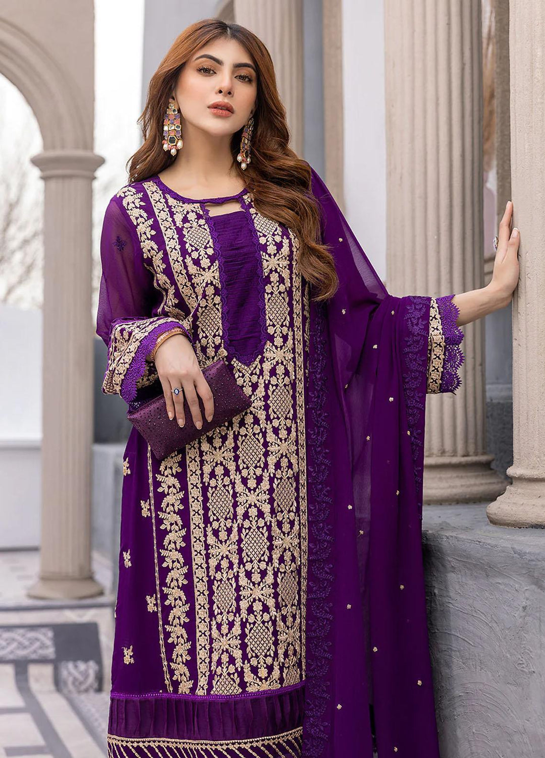 Ensembles By Azure Embroidered Chiffon Suits Unstitched 3 Piece AZU23EC Daisy Bling - Festive Collection
