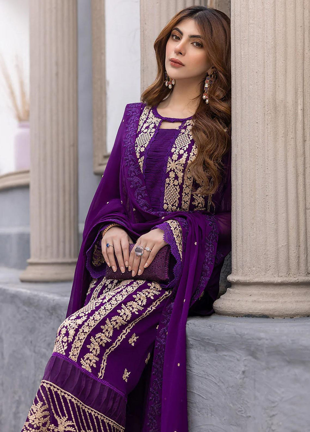Ensembles By Azure Embroidered Chiffon Suits Unstitched 3 Piece AZU23EC Daisy Bling - Festive Collection