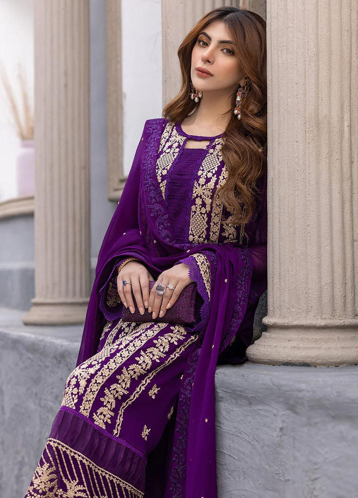 Ensembles By Azure Embroidered Chiffon Suits Unstitched 3 Piece AZU23EC Daisy Bling - Festive Collection