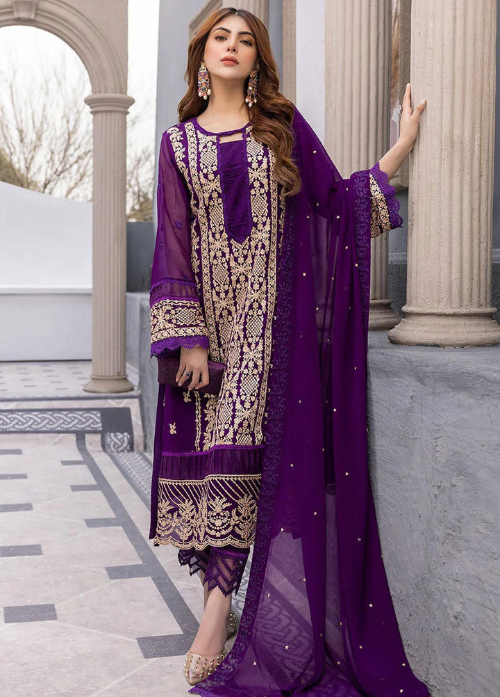 Ensembles By Azure Embroidered Chiffon Suits Unstitched 3 Piece AZU23EC Daisy Bling - Festive Collection