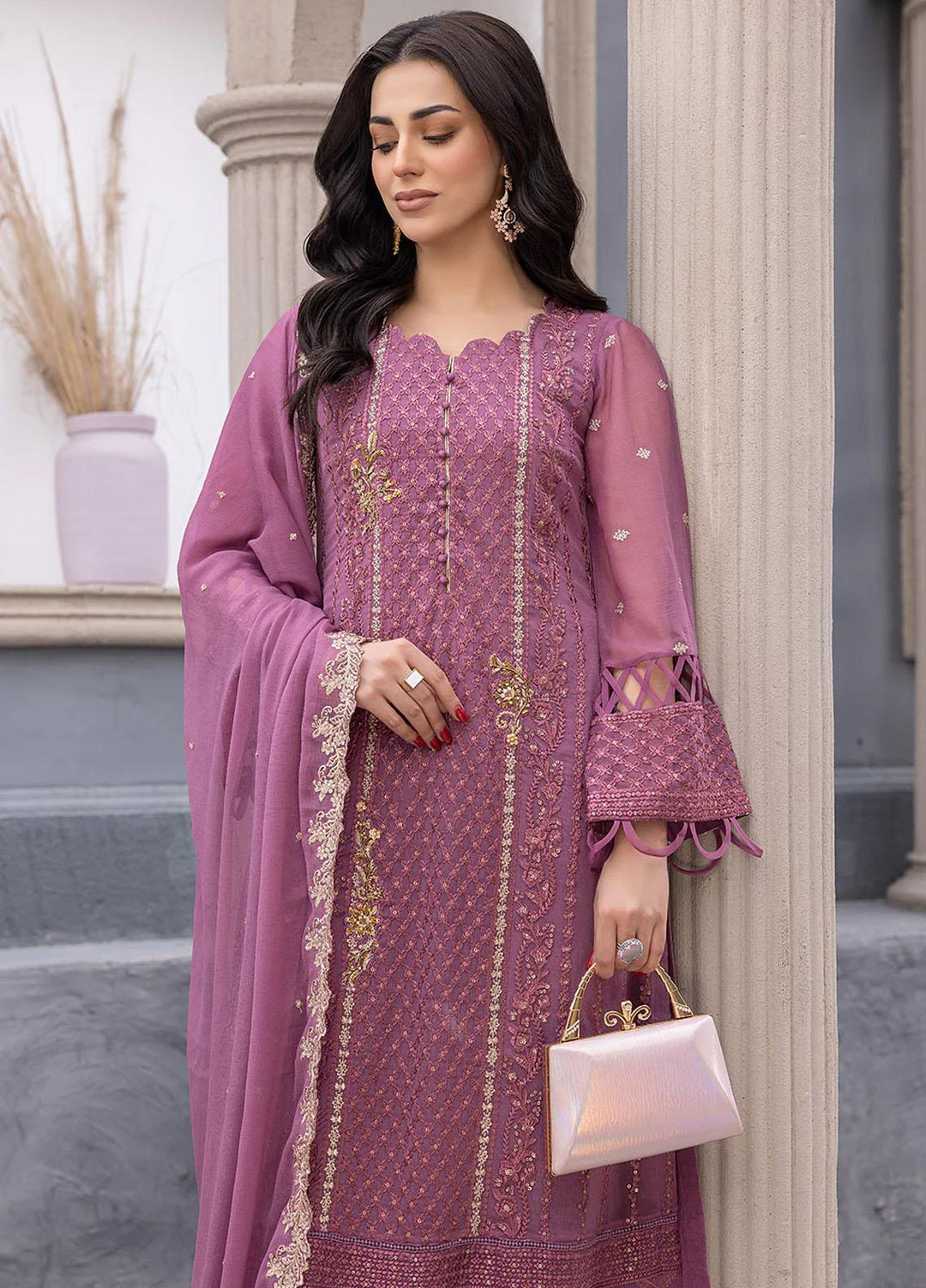 Ensembles By Azure Embroidered Chiffon Suits Unstitched 3 Piece AZU23EC Blushing Bezel - Festive Collection