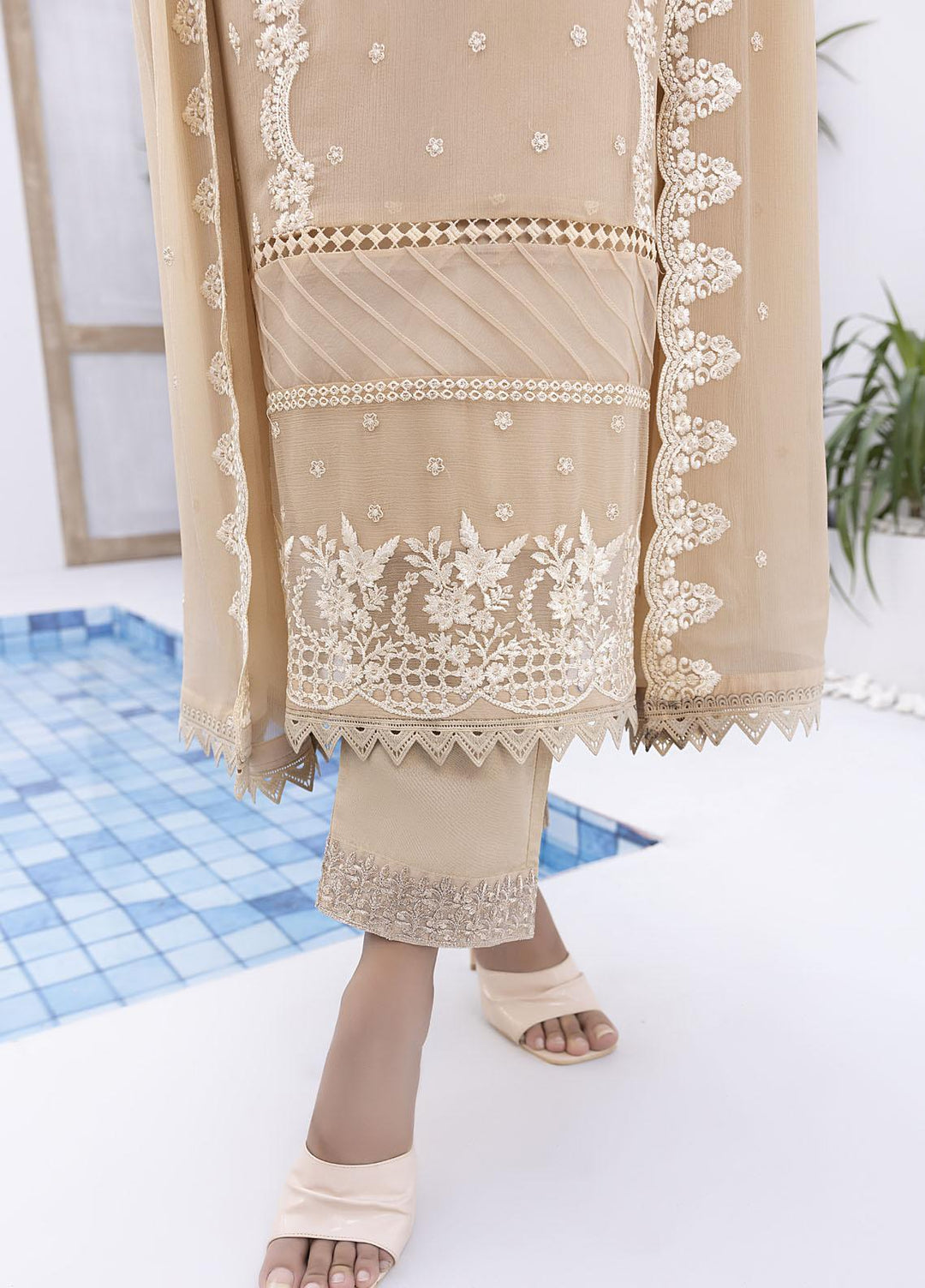 Ensembles by Azure Embroidered Chiffon Suits Unstitched 4 Piece AZU22EC-V2 ES-009 Divine Dew - Luxury Collection