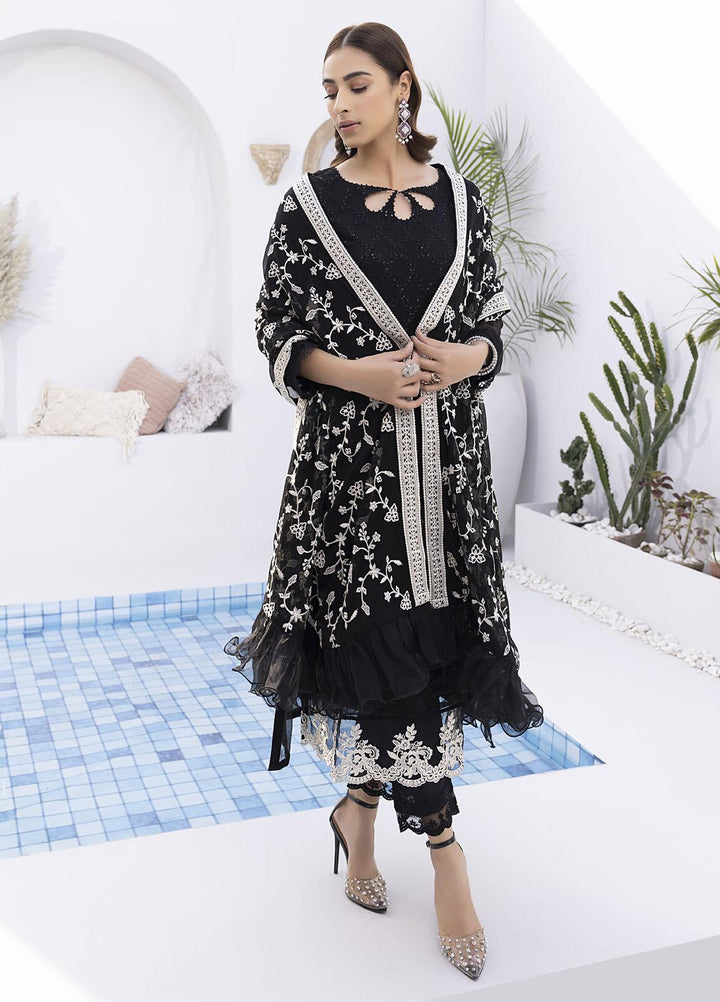 Ensembles by Azure Embroidered Chiffon Suits Unstitched 4 Piece AZU22EC-V2 ES-010 Dark Moon - Luxury Collection