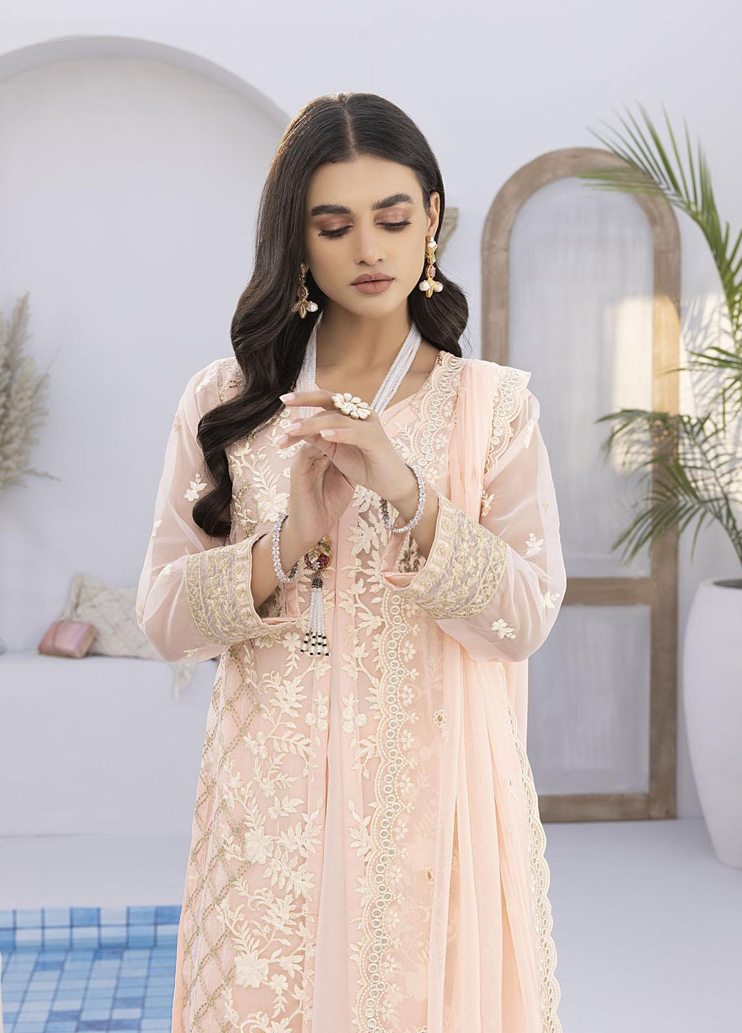 Ensembles by Azure Embroidered Organza Suits Unstitched 4 Piece AZU22EC-V2 ES-011 Evening Glaze - Luxury Collection