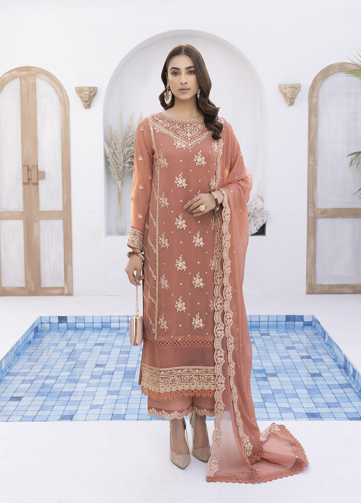 Ensembles by Azure Embroidered Chiffon Suits Unstitched 4 Piece AZU22EC-V2 ES-012 Tangerine - Luxury Collection