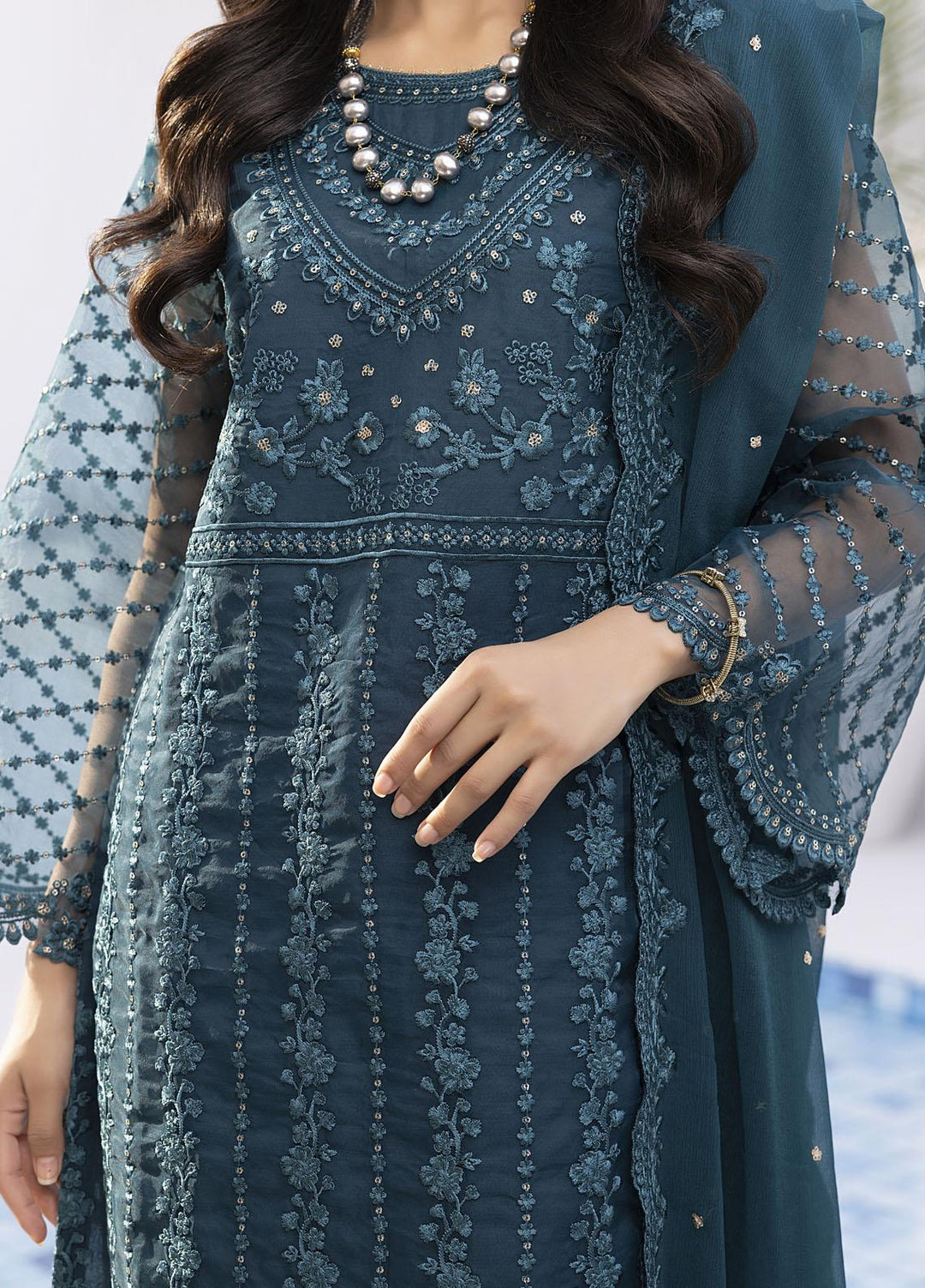 Ensembles by Azure Embroidered Organza Suits Unstitched 4 Piece AZU22EC-V2 ES-013 Celestine - Luxury Collection