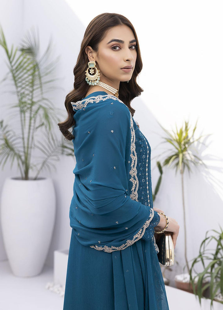 Ensembles by Azure Embroidered Chiffon Suits Unstitched 4 Piece AZU22EC-V2 ES-014 Radiant Sea - Luxury Collection