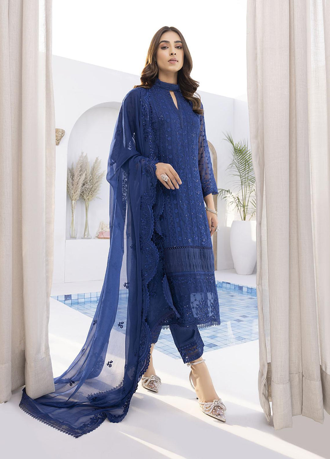 Ensembles by Azure Embroidered Chiffon Suits Unstitched 4 Piece AZU22EC-V2 ES-015 Eyelet - Luxury Collection