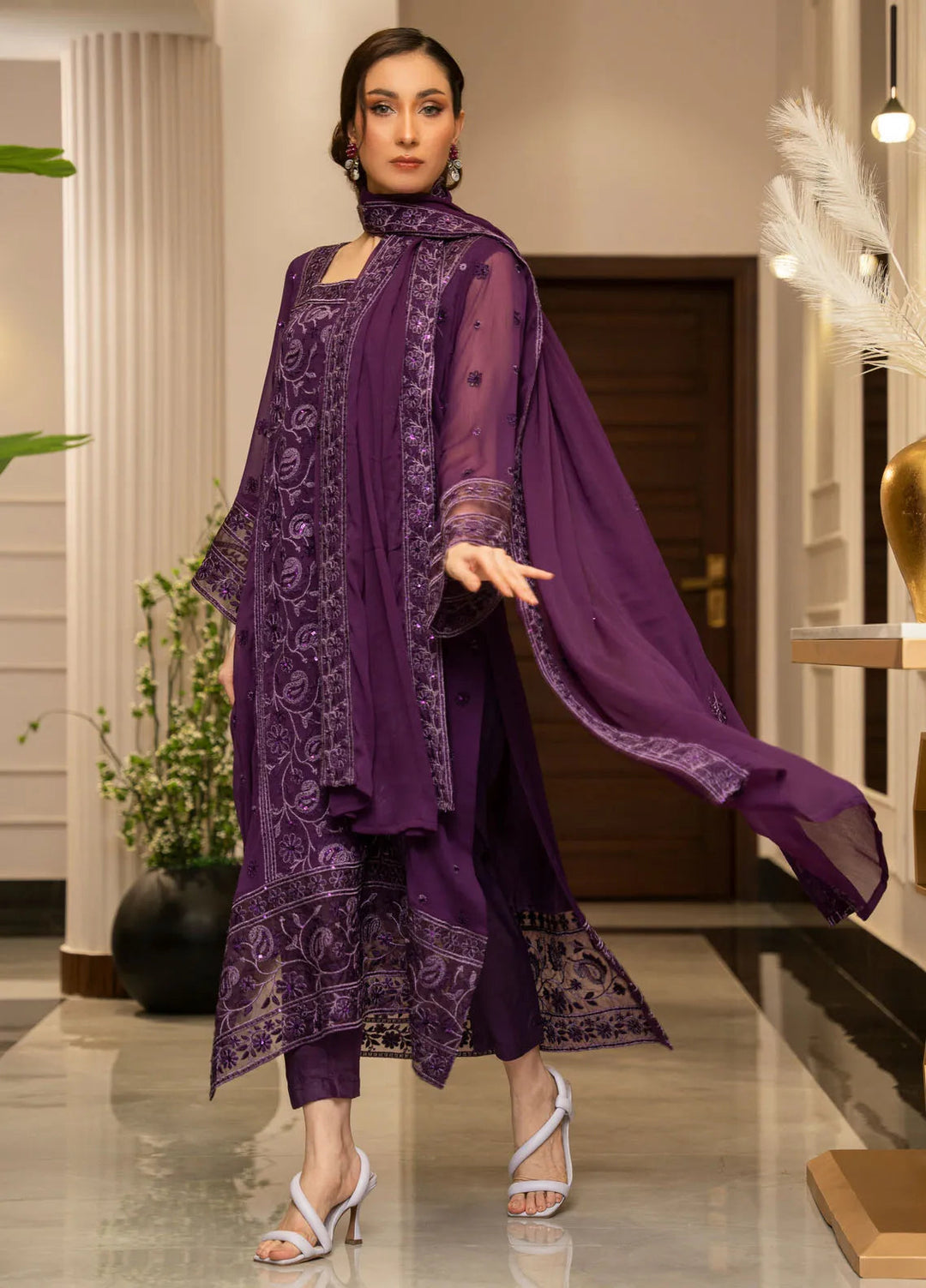 Ensembles by Zouj Embroidered Chiffon Suit Unstitched 3 Piece ZJ24EC ZJCH-011 - Festive Collection