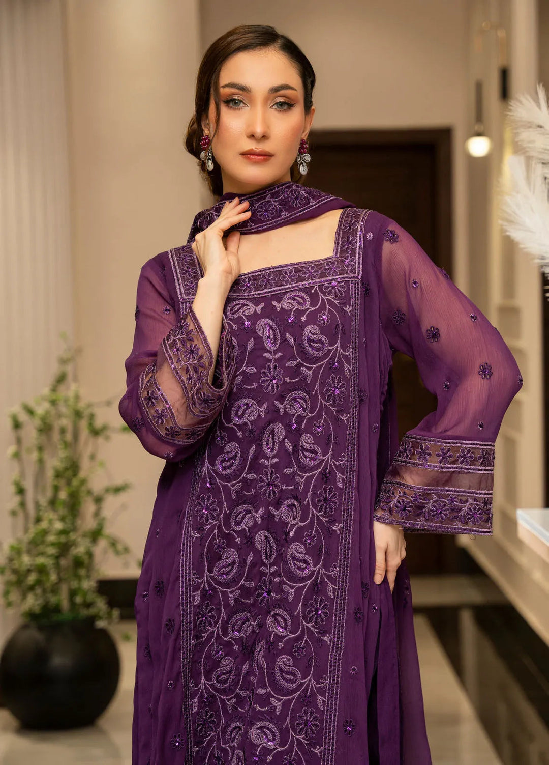 Ensembles by Zouj Embroidered Chiffon Suit Unstitched 3 Piece ZJ24EC ZJCH-011 - Festive Collection