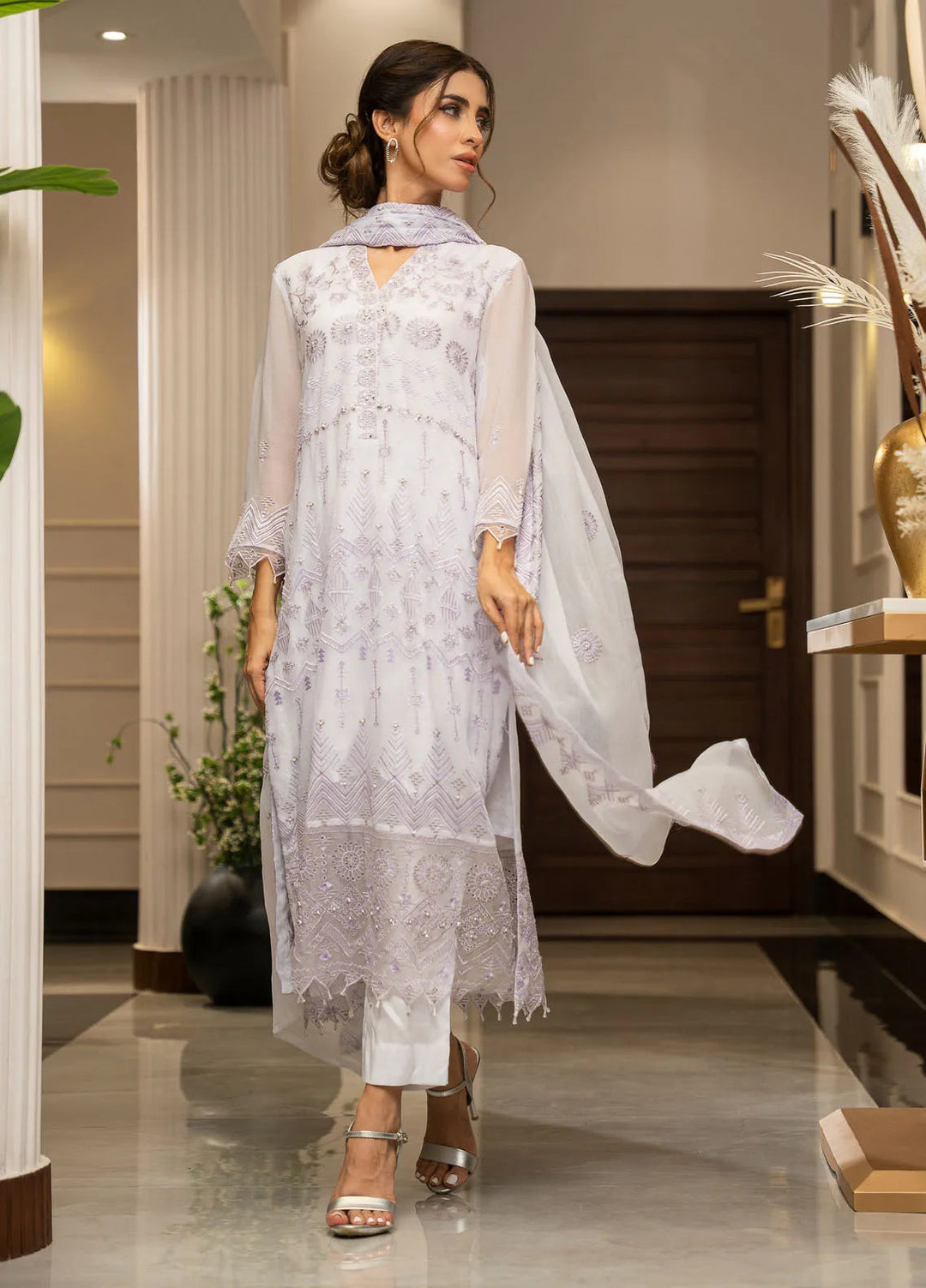 Ensembles by Zouj Embroidered Chiffon Suit Unstitched 3 Piece ZJ24EC ZJCH-014 - Festive Collection