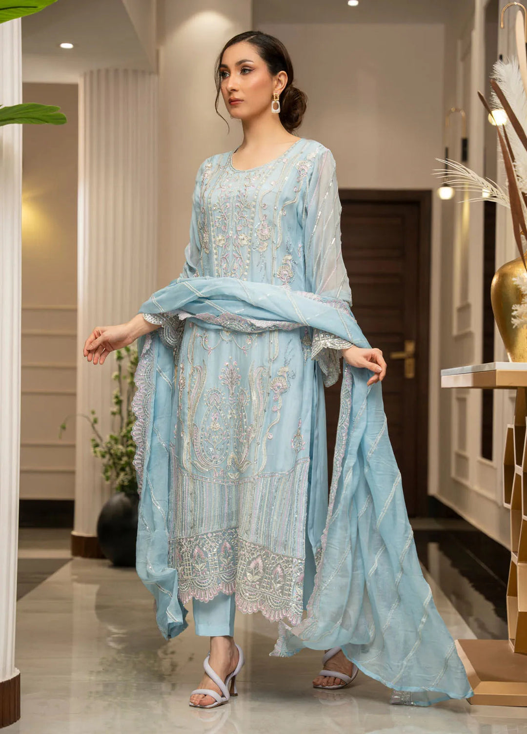 Ensembles by Zouj Embroidered Chiffon Suit Unstitched 3 Piece ZJ24EC ZJCH-016 - Festive Collection