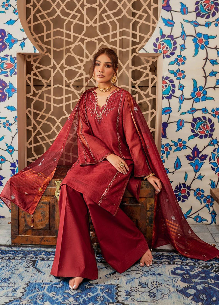 Shurooq Casual Pret Embroidered Cotton 3 Piece Suit SHQ21E ROUGE CERISE
