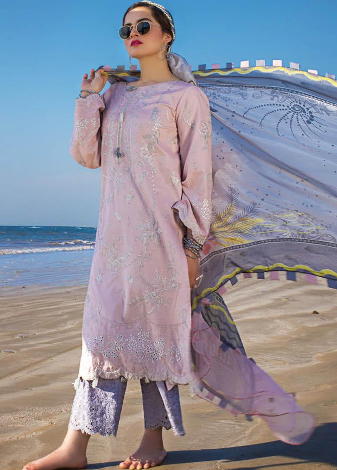 Erum Khan Embroidered Lawn Suits Unstitched 3 Piece EK21L 01 Tulip Mist - Luxury Summer Collection