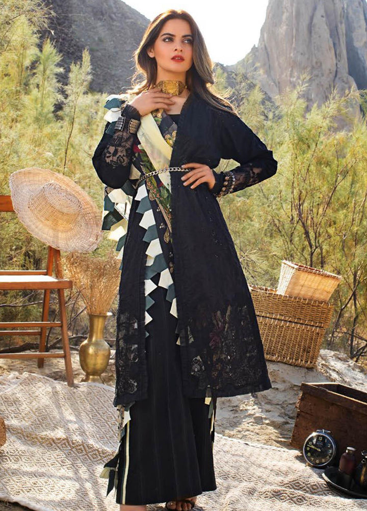 Erum Khan Embroidered Lawn Suits Unstitched 3 Piece EK21L 03 Jade Black - Luxury Summer Collection