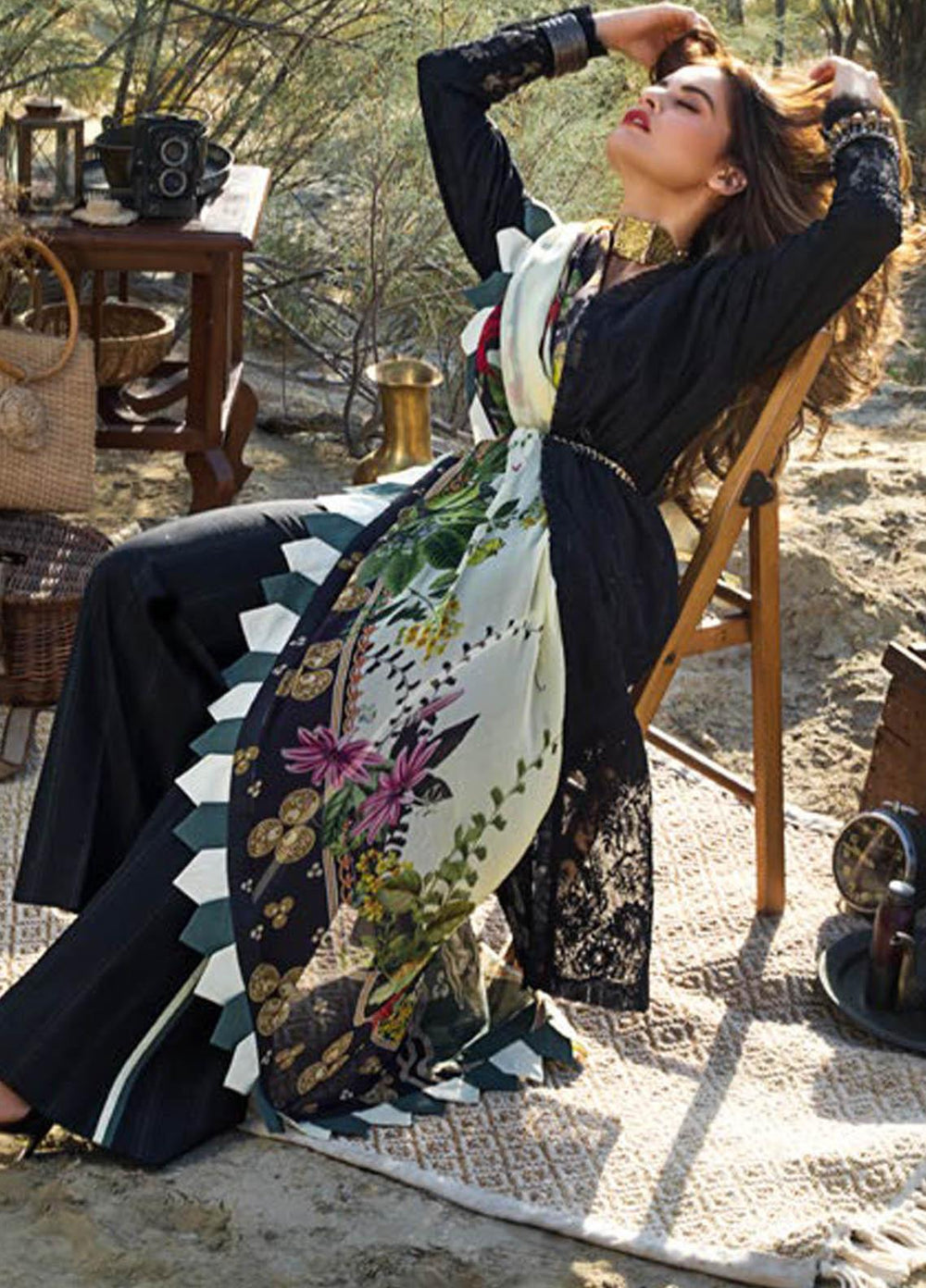 Erum Khan Embroidered Lawn Suits Unstitched 3 Piece EK21L 03 Jade Black - Luxury Summer Collection