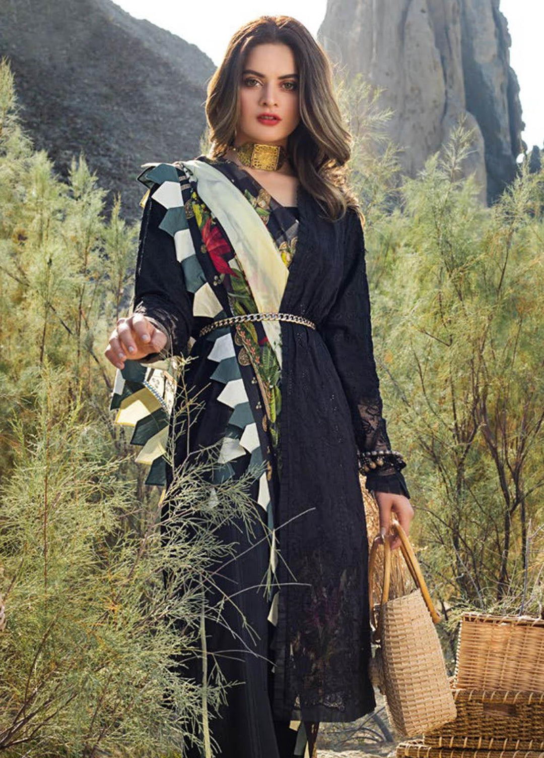 Erum Khan Embroidered Lawn Suits Unstitched 3 Piece EK21L 03 Jade Black - Luxury Summer Collection