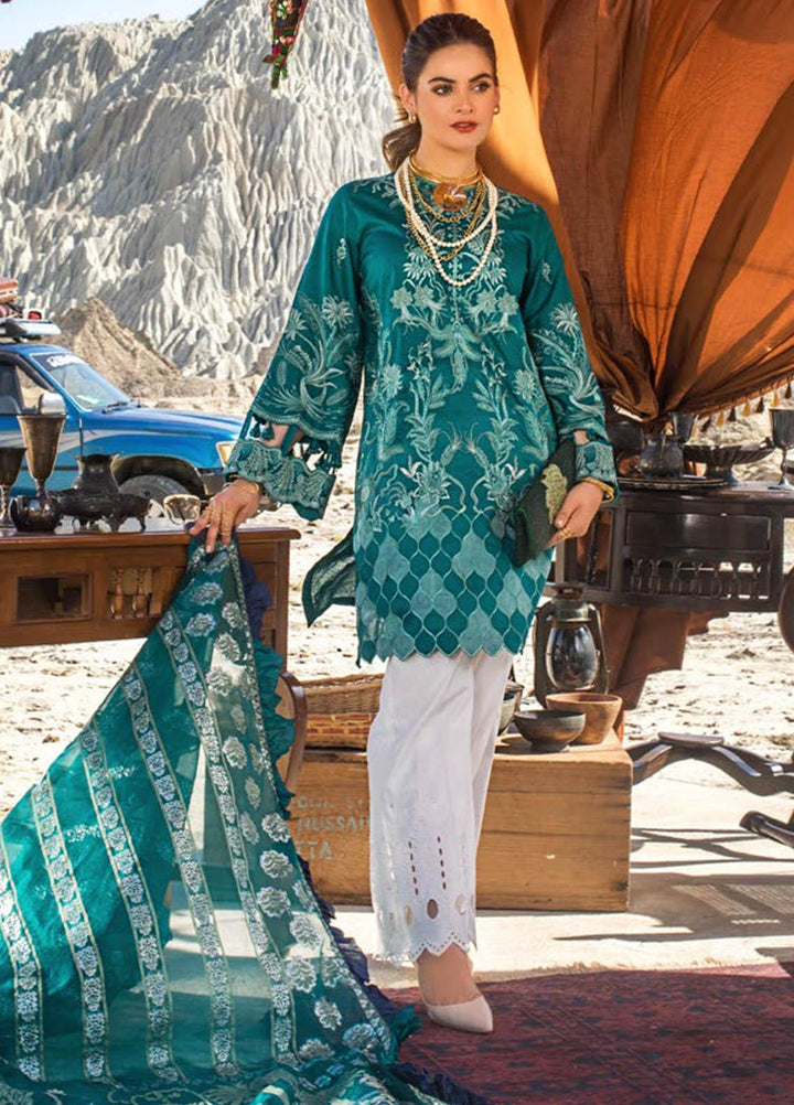 Erum Khan Embroidered Lawn Suits Unstitched 3 Piece EK21L 05 Deep Emerald - Luxury Summer Collection