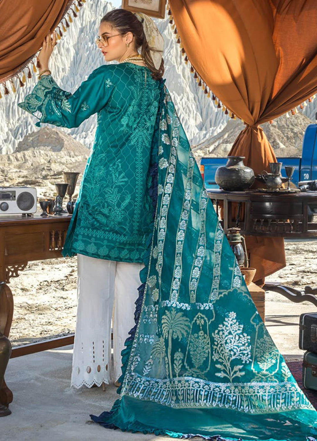 Erum Khan Embroidered Lawn Suits Unstitched 3 Piece EK21L 05 Deep Emerald - Luxury Summer Collection