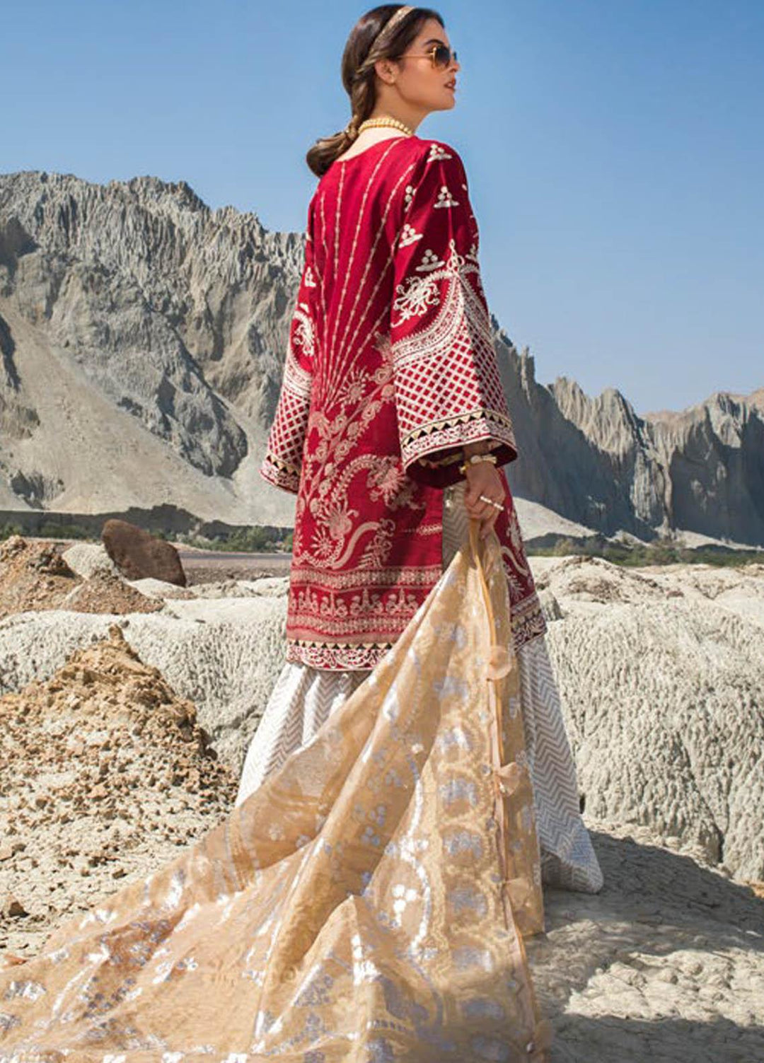 Erum Khan Embroidered Lawn Suits Unstitched 3 Piece EK21L 06 Ethnic Scarlet - Luxury Summer Collection