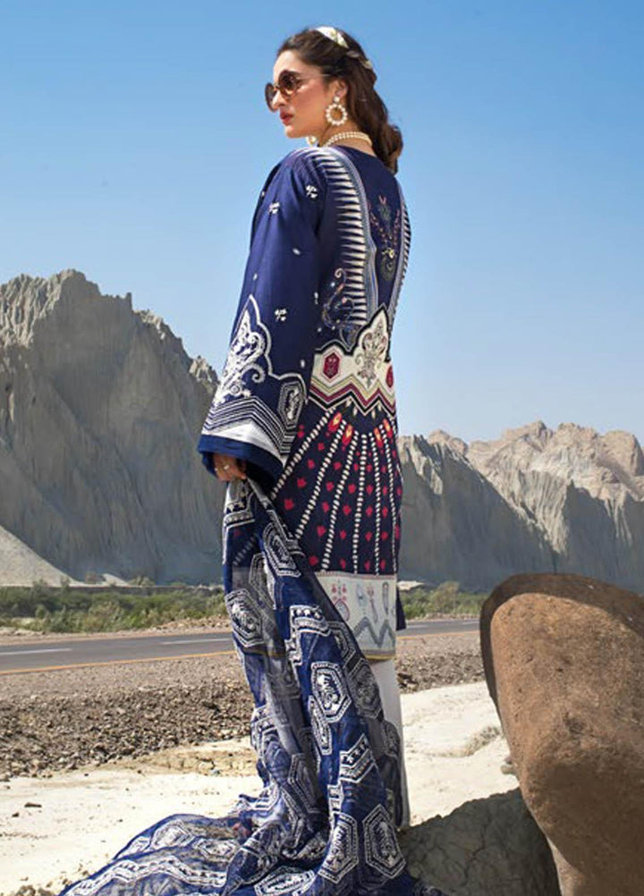Erum Khan Embroidered Lawn Suits Unstitched 3 Piece EK21L 07 Magestic Indigo - Luxury Summer Collection