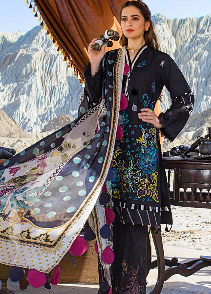 Erum Khan Embroidered Lawn Suits Unstitched 3 Piece EK21L 10 Dark Daisy - Luxury Summer Collection