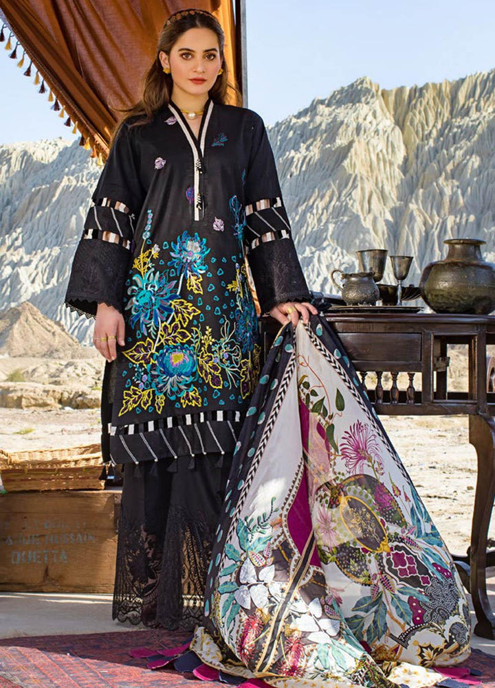 Erum Khan Embroidered Lawn Suits Unstitched 3 Piece EK21L 10 Dark Daisy - Luxury Summer Collection
