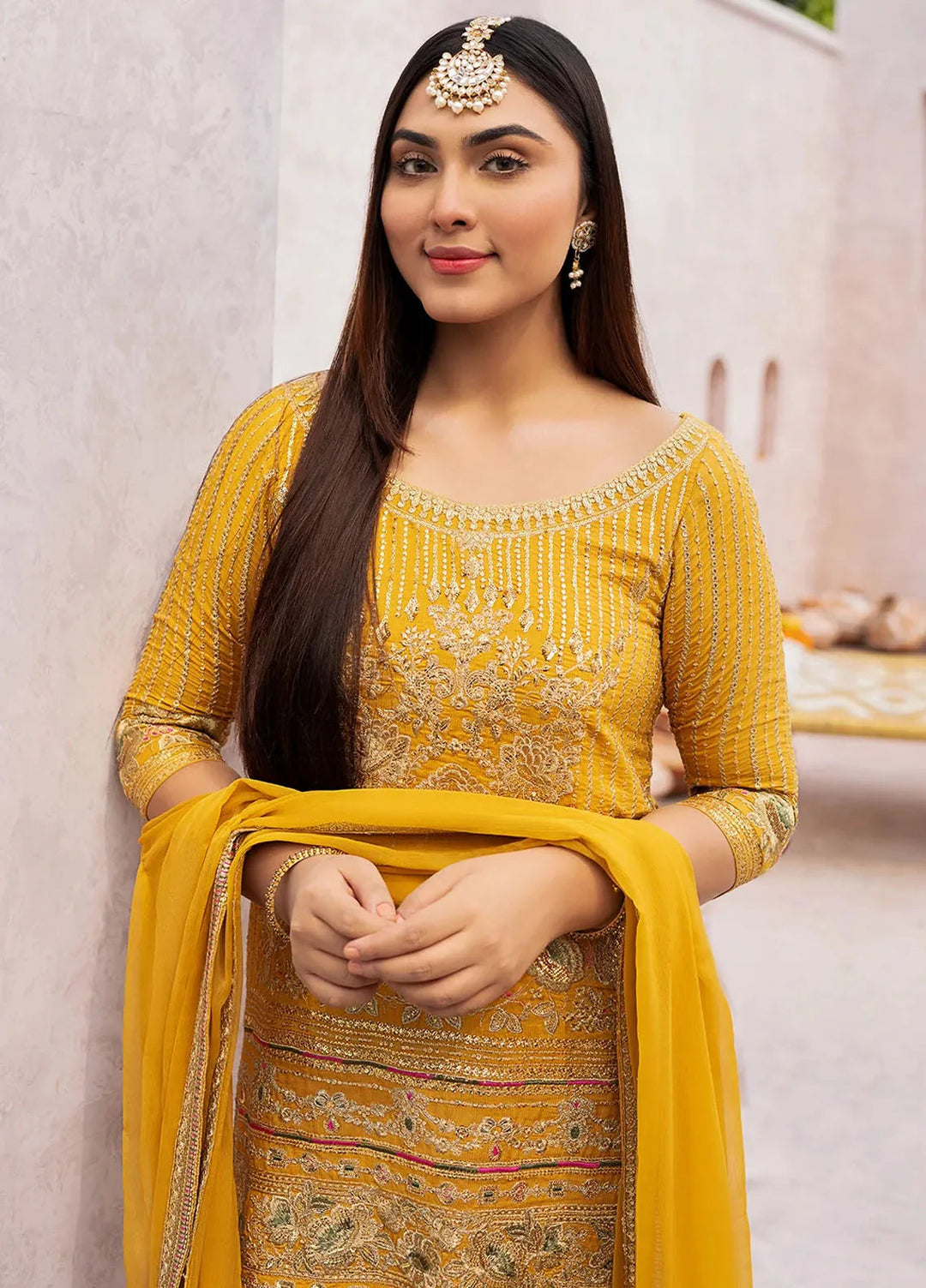 Erum Khan Pret Embroidered Raw Silk 3 Piece Suit Genda
