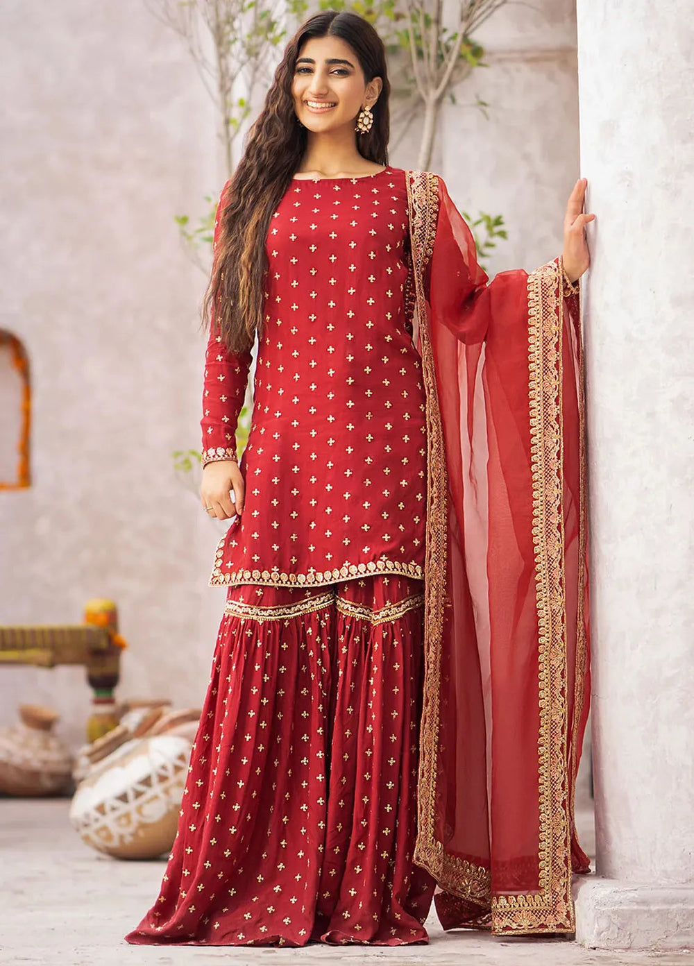 Erum Khan Pret Embroidered Raw Silk 3 Piece Suit Gulab
