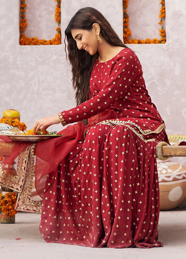 Erum Khan Pret Embroidered Raw Silk 3 Piece Suit Gulab