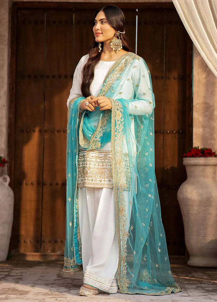 Erum Khan Pret Embroidered Raw Silk 3 Piece Suit Sufaid Phool