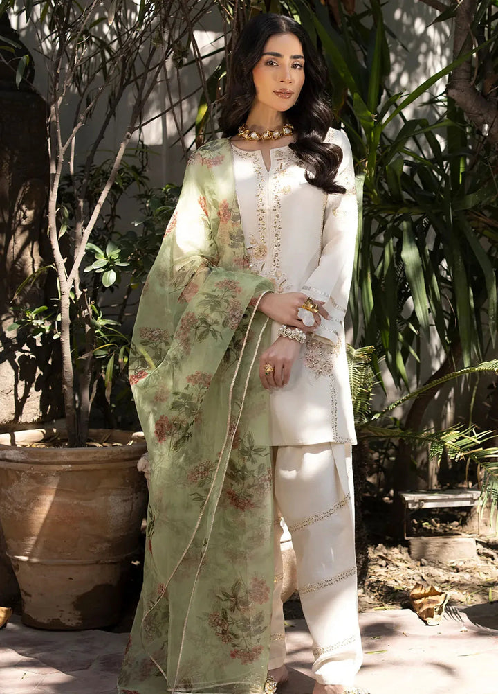 Erum Khan Pret Embroidered Raw Silk 3 Piece Suit Swan