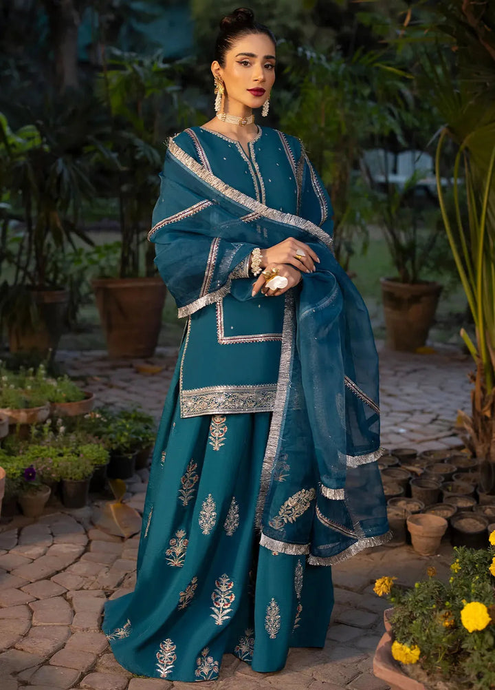 Erum Khan Pret Embroidered Raw Silk 3 Piece Suit Twilight