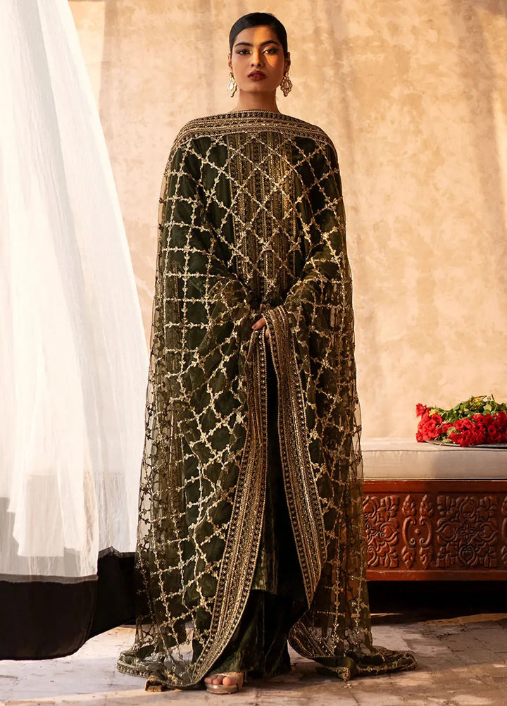 Erum Khan Pret Embroidered Velvet 3 Piece Suit Hena