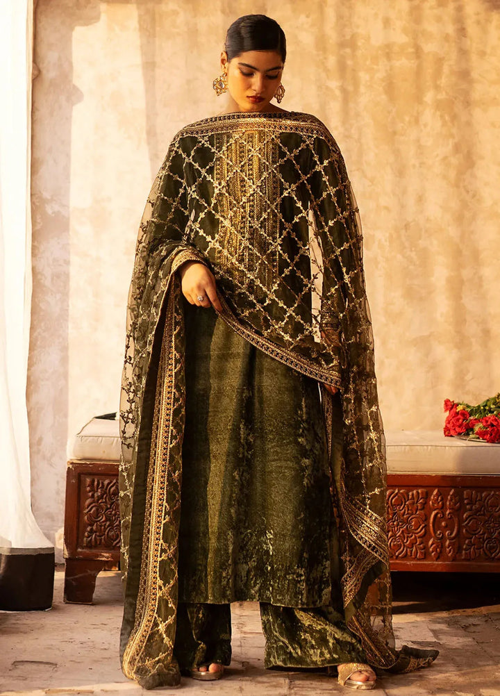 Erum Khan Pret Embroidered Velvet 3 Piece Suit Hena